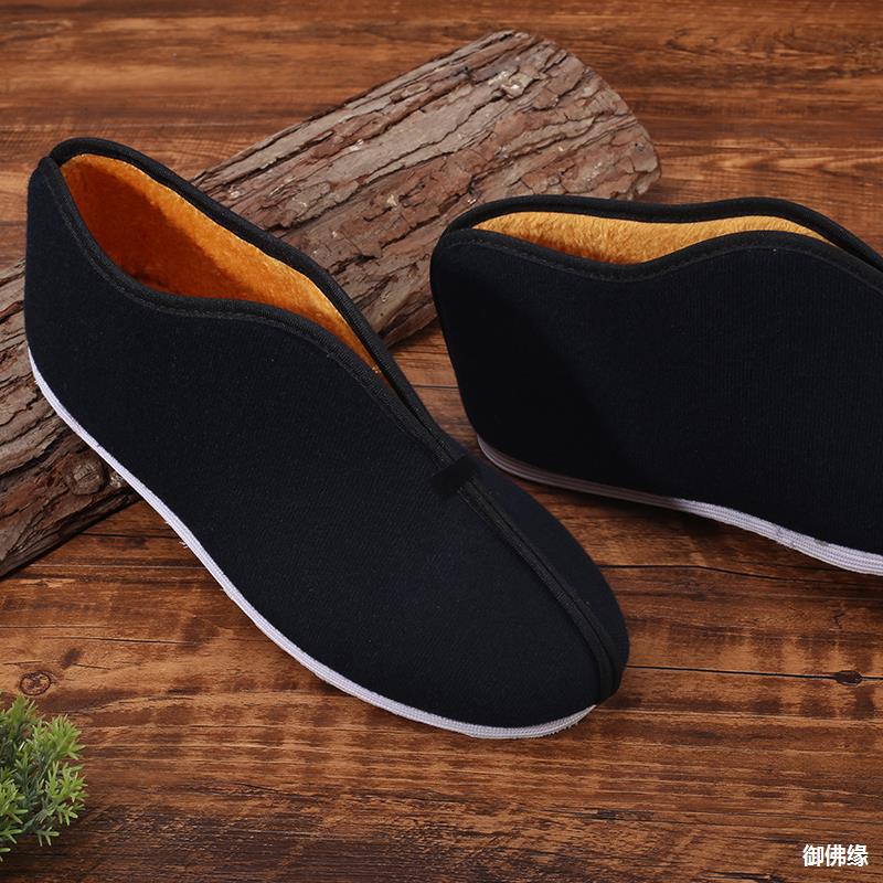 寿鞋布鞋男款寿衣老人殡葬用品千层底莲花棉布底绣花鞋