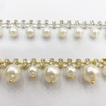 双排珍珠钻链一大一小珍珠花式爪链碰焊水钻钻链演出服装饰链码链