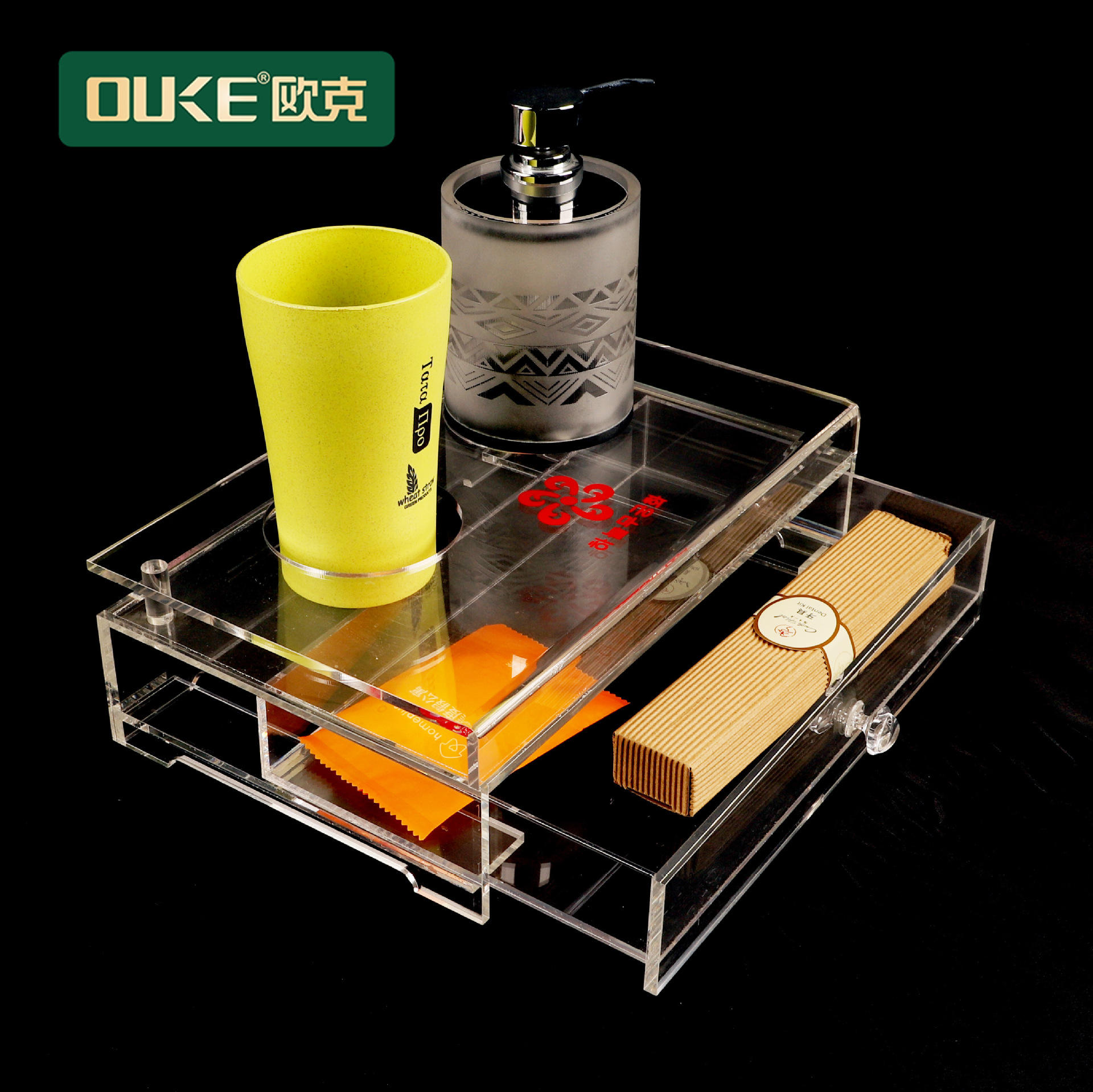 厂家批发亚克力抽屉收纳盒透明有机玻璃多功能展示盒子酒店洗漱盒