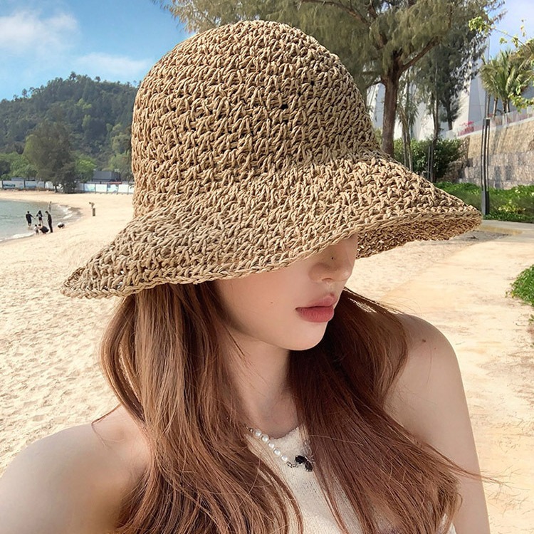 草编帽子女款2024新款草帽夏季防紫外线遮阳帽度假太阳帽一件批发