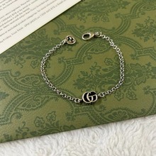 法国直邮代购gucci/古驰 新款彩钻金色链条双g镂空互扣式手链手饰