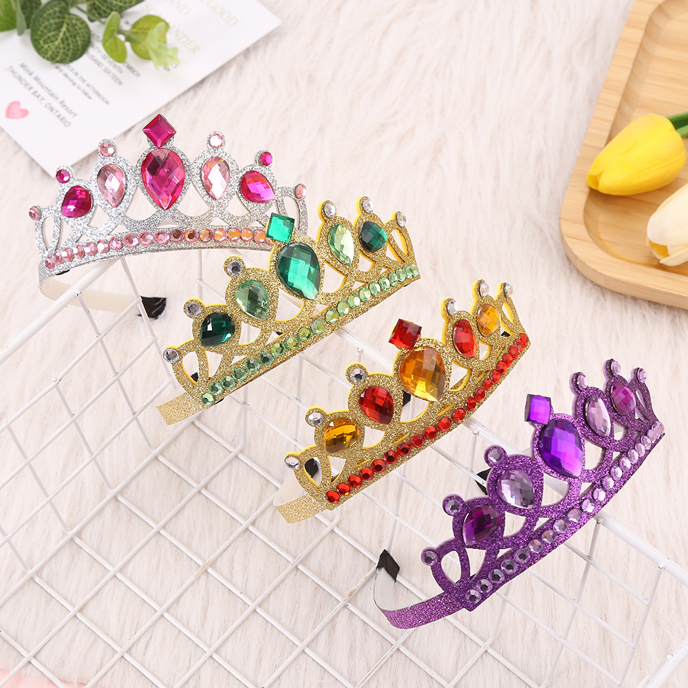 Cross-Border Ins Shiny Crown Hair Clasp Drop-Shaped Diamond Women's Headband Party Photo Birthday Headdress Headband Wholesale