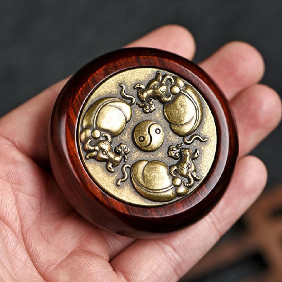 扭转乾坤紫檀双面手把件时来运转纯铜赚钱手把件手工制作减压神器