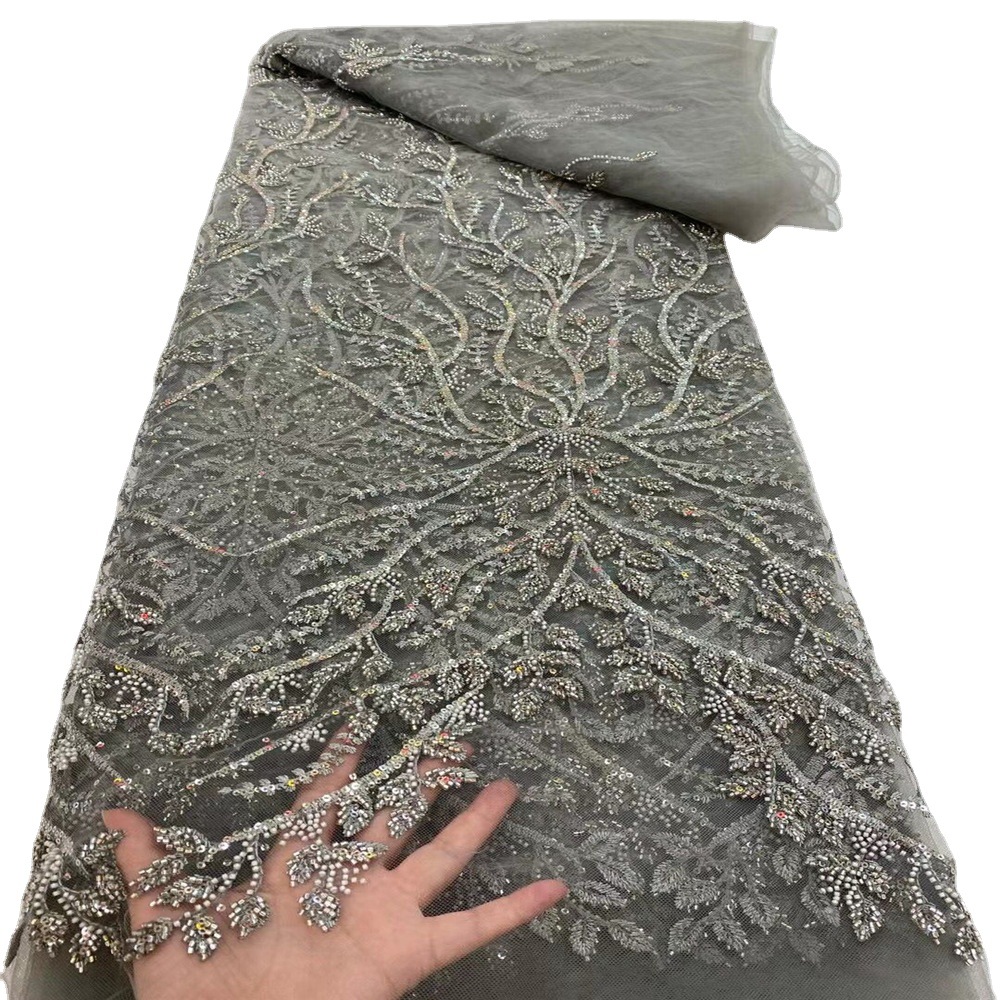 2021新款厂家直售外贸欧美图案礼服连衣裙面料珠片绣珠管绣花布料