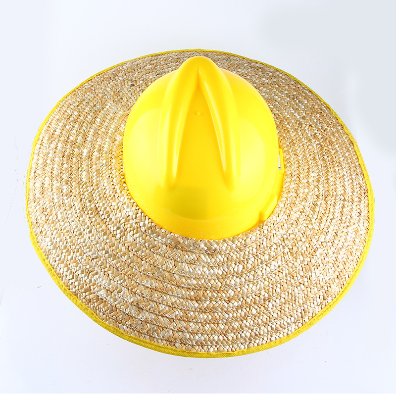 Helmet Brim Construction Site Sun Protection Sun Hat Big Brim Straw Hat Sun-Proof and Breathable Headless Wheat Straw Construction Hat