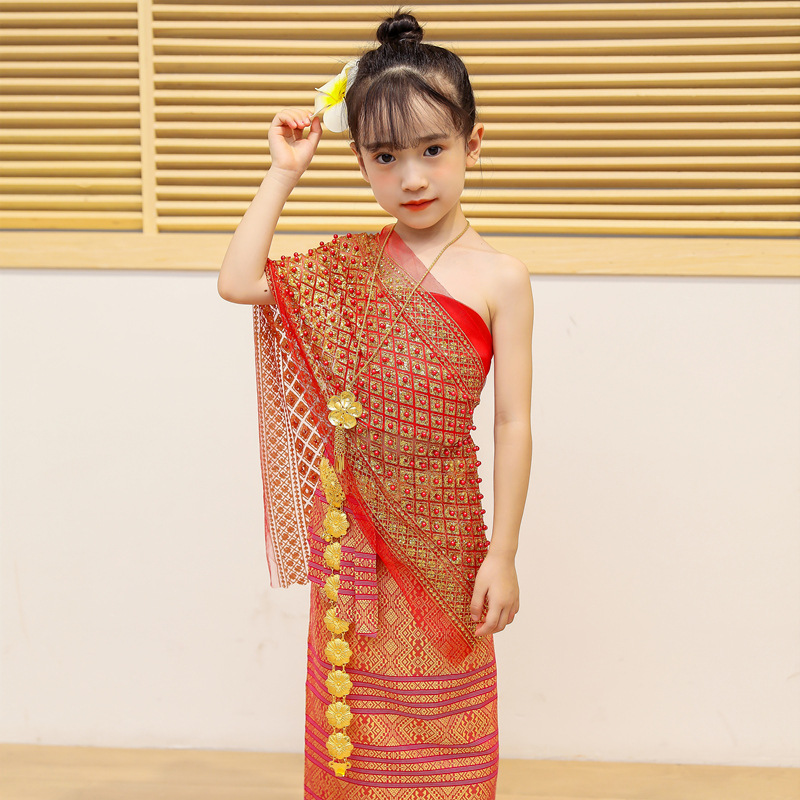 泰国风情傣族女童服装西双版纳泼水节服装影楼摄影少数民族服饰