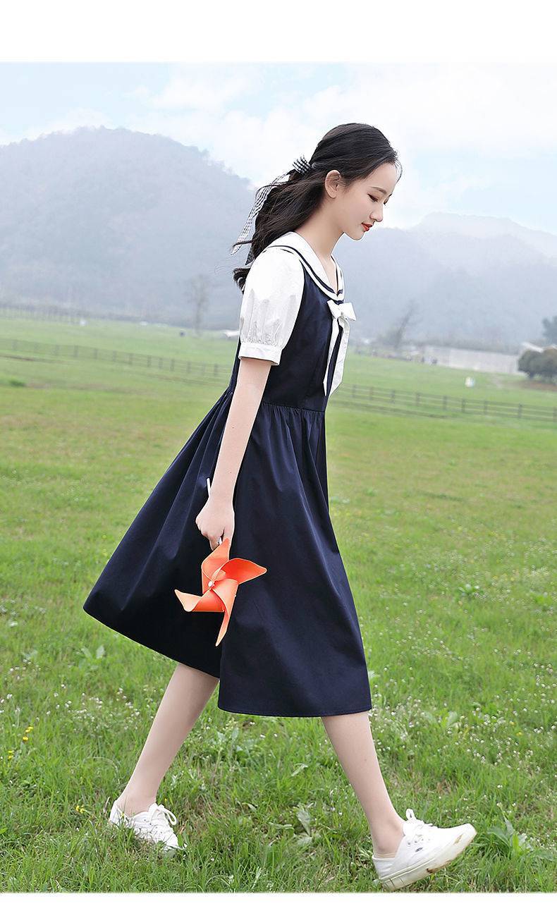 少女学生连衣裙女12岁13女孩夏装16初中生高中生日系jk裙长款裙子简约