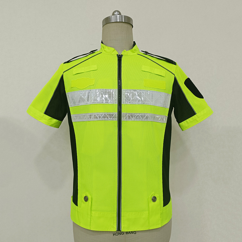 夏季荧光绿交通执勤服安保路政短袖反光网眼透气舒适骑行服反光衣