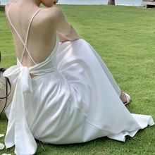 海边度假连衣裙夏季超仙三亚旅行穿搭白色性感露背吊带裙沙滩裙女