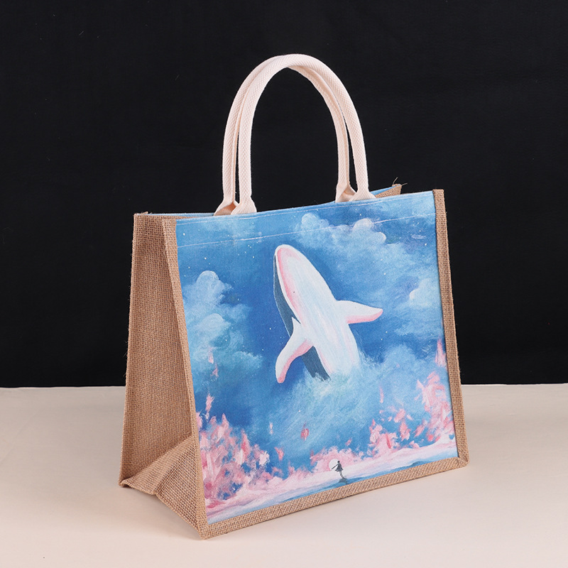 Factory Customized Burlap Handbag Large Capacity Ins Style Fashion Artistic Shopping Bag Printing Waterproof Canvas Bag