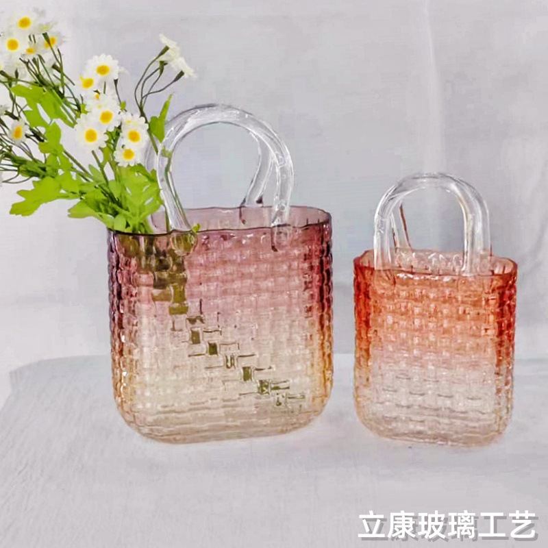 Minimalist Creative Portable Rattan Bag Glass Vase Hydroponic Flowers Home Hotel Wedding Celebration Decoration Flower Arrangement Ornaments