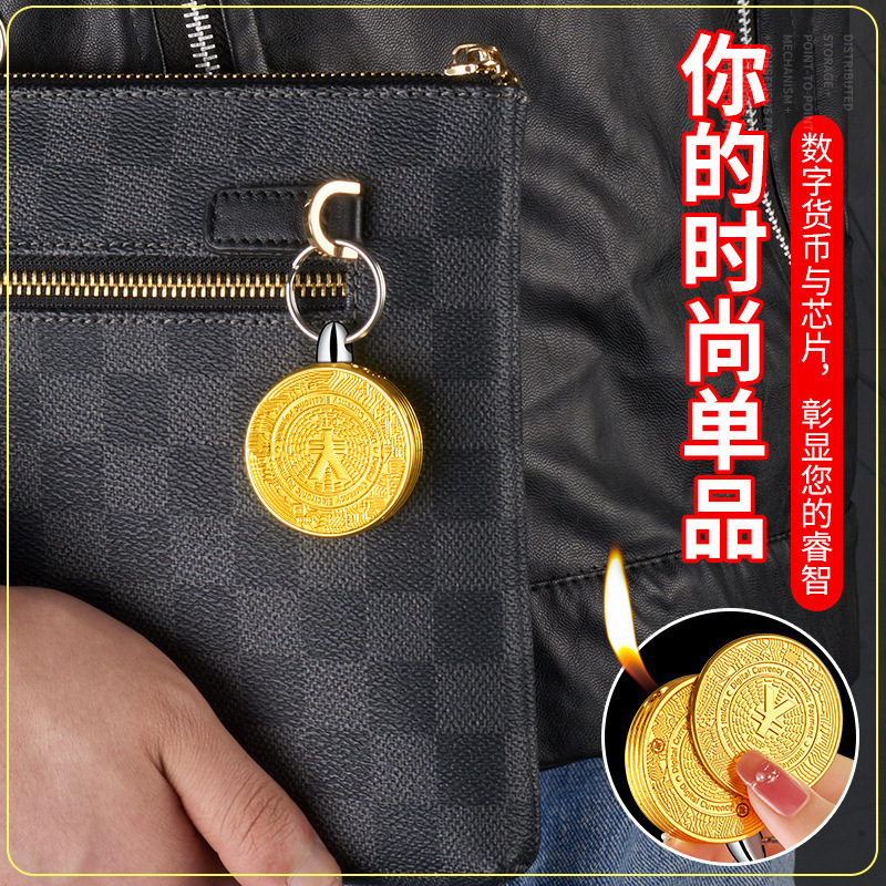 Creative Personality Digital Gold Coin Shape Open Fire Pendant Lighter New Exotic Gas Lighters Factory Wholesale