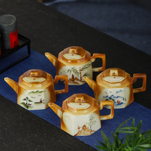 复古仿柴烧茶壶家用陶瓷功夫茶具泡茶壶带过滤单壶日式陶手绘水壶