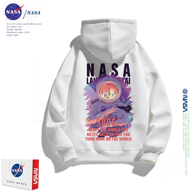 nasa联名潮牌卫衣春男连帽套头衫纯棉重磅330g宽松情侣春季衣服女