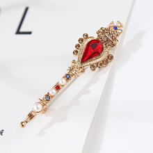 跨境欧美时尚复古巴洛克皇冠红宝石水晶魔法棒胸针女胸花现货批发
