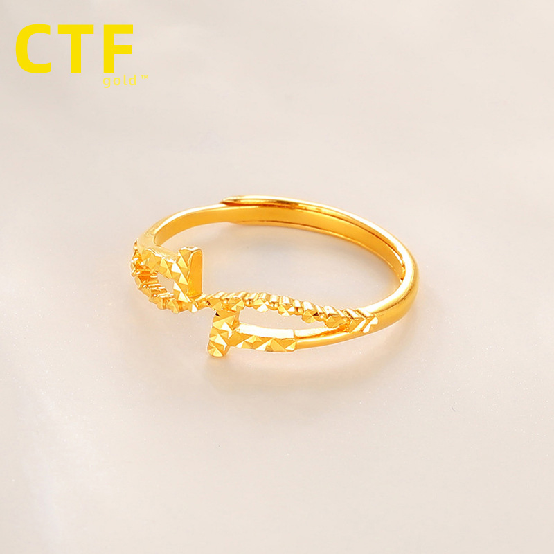 水贝黄金足金999 5g足金仿钻戒活口戒指国际金价 57/g工费*克数