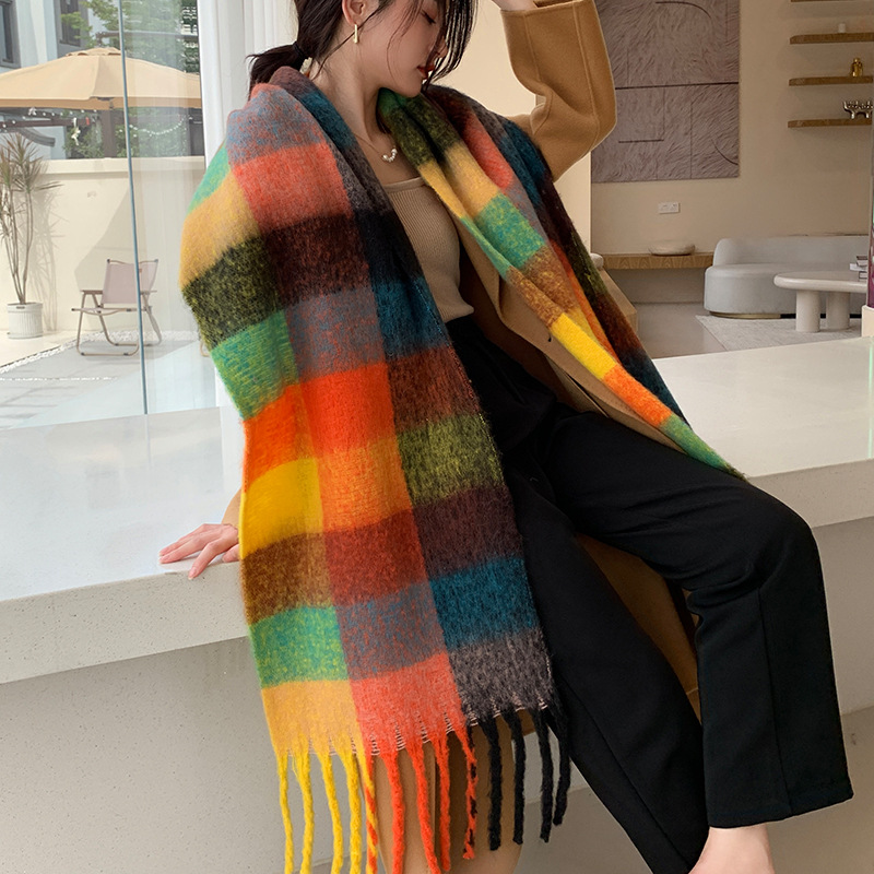 Popular Spring and Winter Ac Scarf Warm Thick Color Plaid Scarf Bib Shawl Fashionable All-Match Western Style Outer Wear