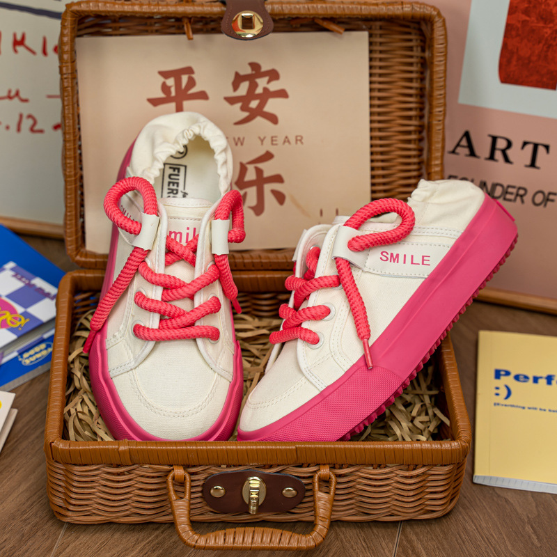 yobn smile官方旗舰店夏季小白鞋女百搭一脚蹬懒人帆布鞋h1027