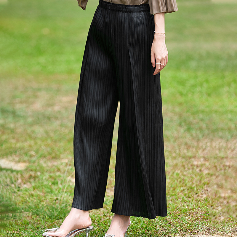 垂感阔腿裤褶皱长裤春秋欧货档口批发三宅高腰折叠休闲裤显瘦女裤