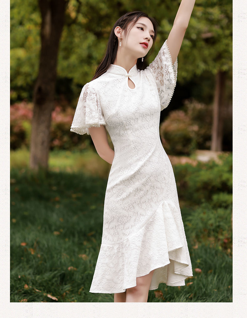 司藤白色法式旗袍2022新款年轻小个子洋装改良版连衣裙女夏季复古