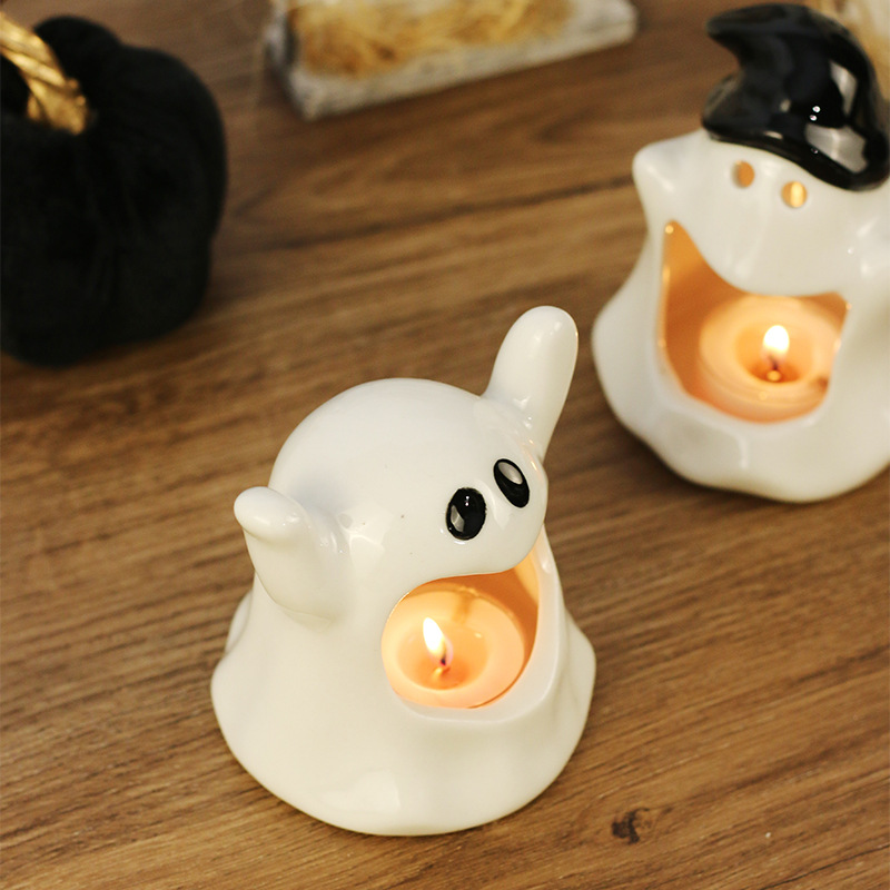 Cross-Border Halloween Decorations Ins Style Cute Ghost Candlestick Ghost Festival Party Restaurant Decoration Props