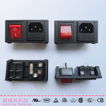 三合一带保险丝ac插座配4脚16a红灯开关ac02嵌入式jr101fsc插座