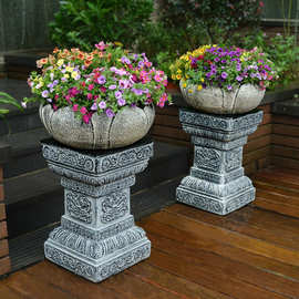 室外庭院花园装饰盆景摆件中式复古大花钵户外阳台布置底座花盆