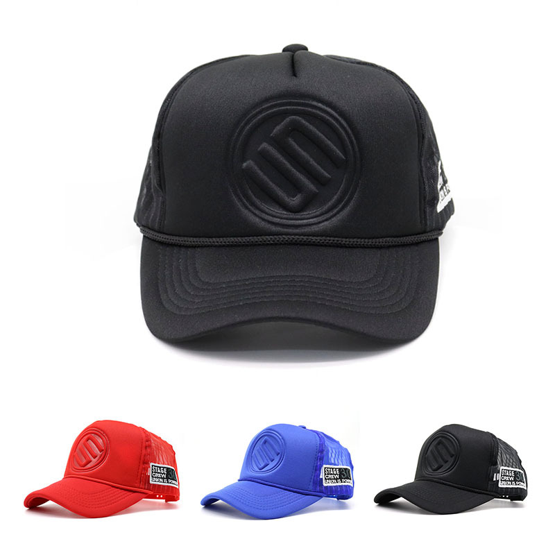 外贸货车司机帽子五片海绵网帽压花工艺字母棒球帽跨境电商爆款