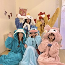 搞怪沙雕小丑鱼珊瑚绒连体睡衣女冬季新款加绒加厚毛绒睡袍居家服
