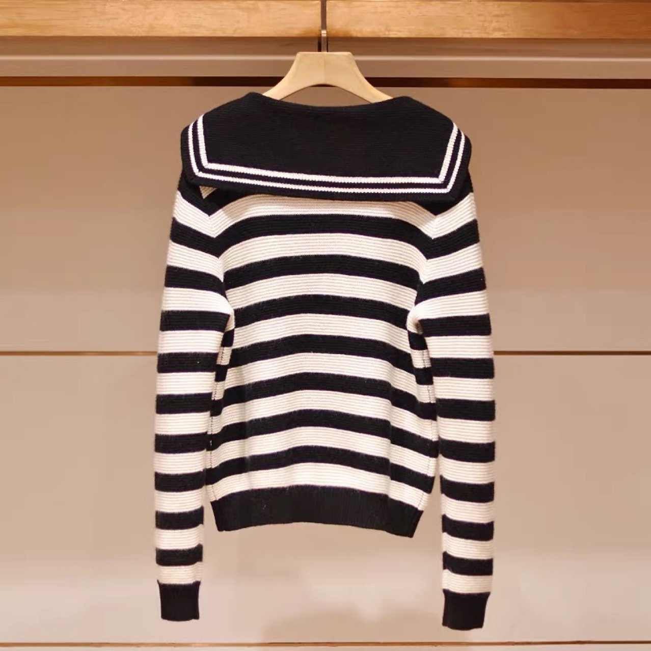 新款卓家2022秋冬新款海军领小香风毛衣黑白条纹针织衫开衫外套女