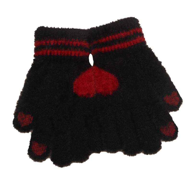 Cute Heart Knitted Gloves for Women Girls Full Finger Winter Warm Gloves Mittens- gloves knitted