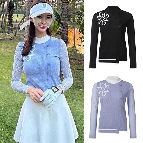 原单夏季韩国高尔夫服装女修身透气冰丝速干长袖针织衫golf上衣