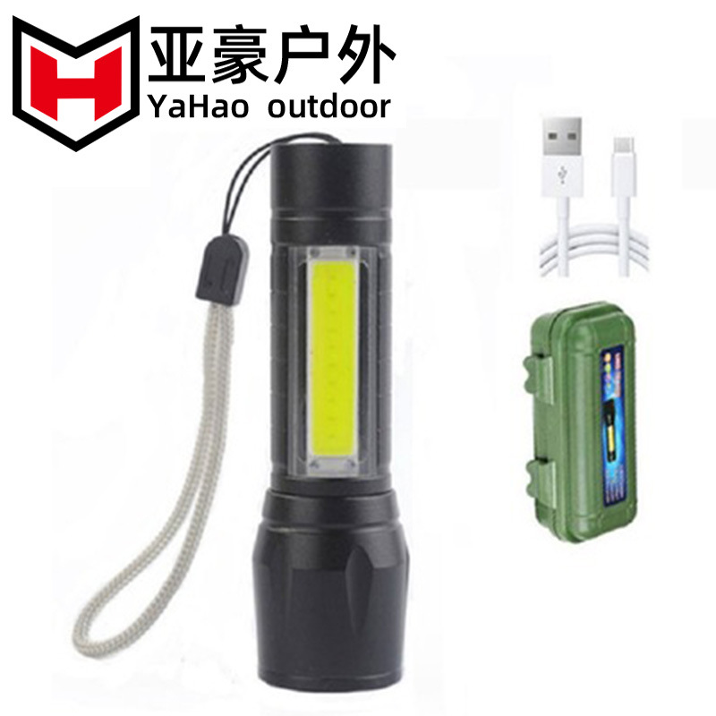 mini手电筒USB充电强光变焦手电筒XMLT6LED拉伸变焦家用照明夜钓