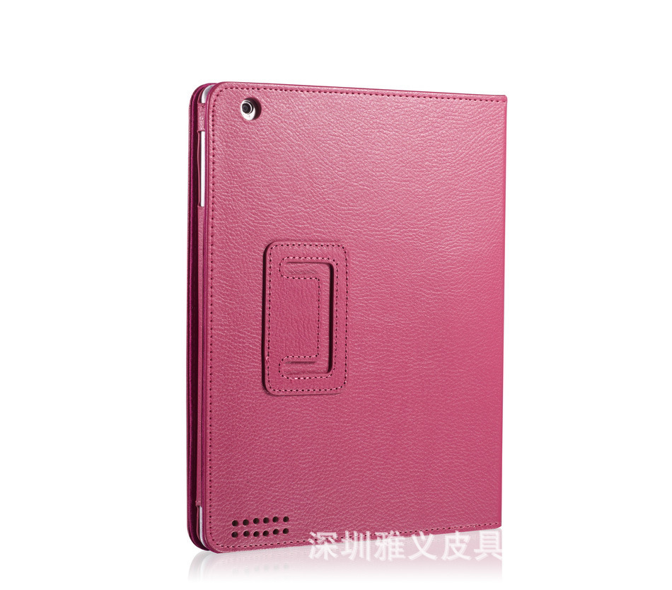 适用苹果ipad2皮套ipad3平板保护套ipad4二折支架荔枝纹保护套