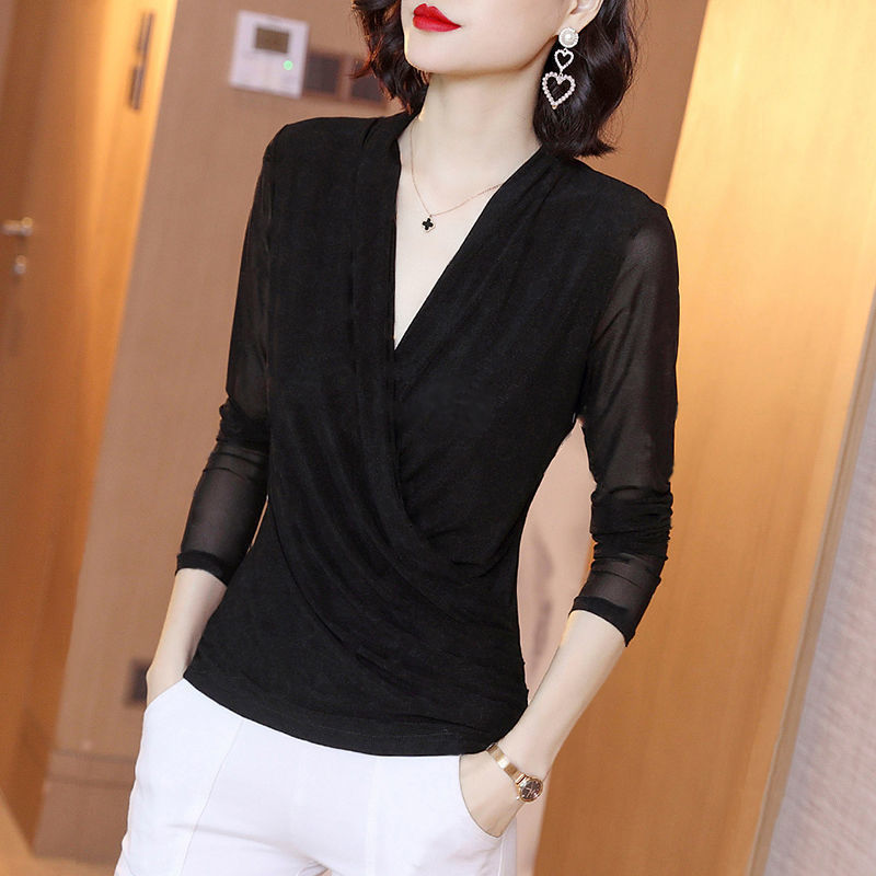 Women's Lace Top 2022 Spring and Autumn New New Top-Grade Bottoming Shirt Women's Western Style Small Shirt Short T-shirt