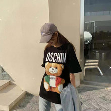 MOS潮牌2022迎春新款三色小熊印花T恤女宽松舒适休闲短袖上衣批发