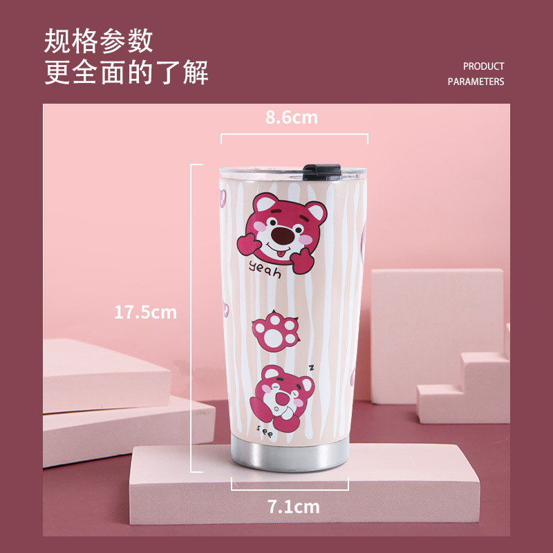 New Strawberry Bear Stainless Steel 20Oz Cup Heat and Cold Insulation Large Ice Cup Outdoor Handy Coffee Cup Beer Steins