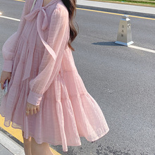粉色小个子甜美蝴蝶结连衣裙套装女春季2024新款法式温柔风公主裙