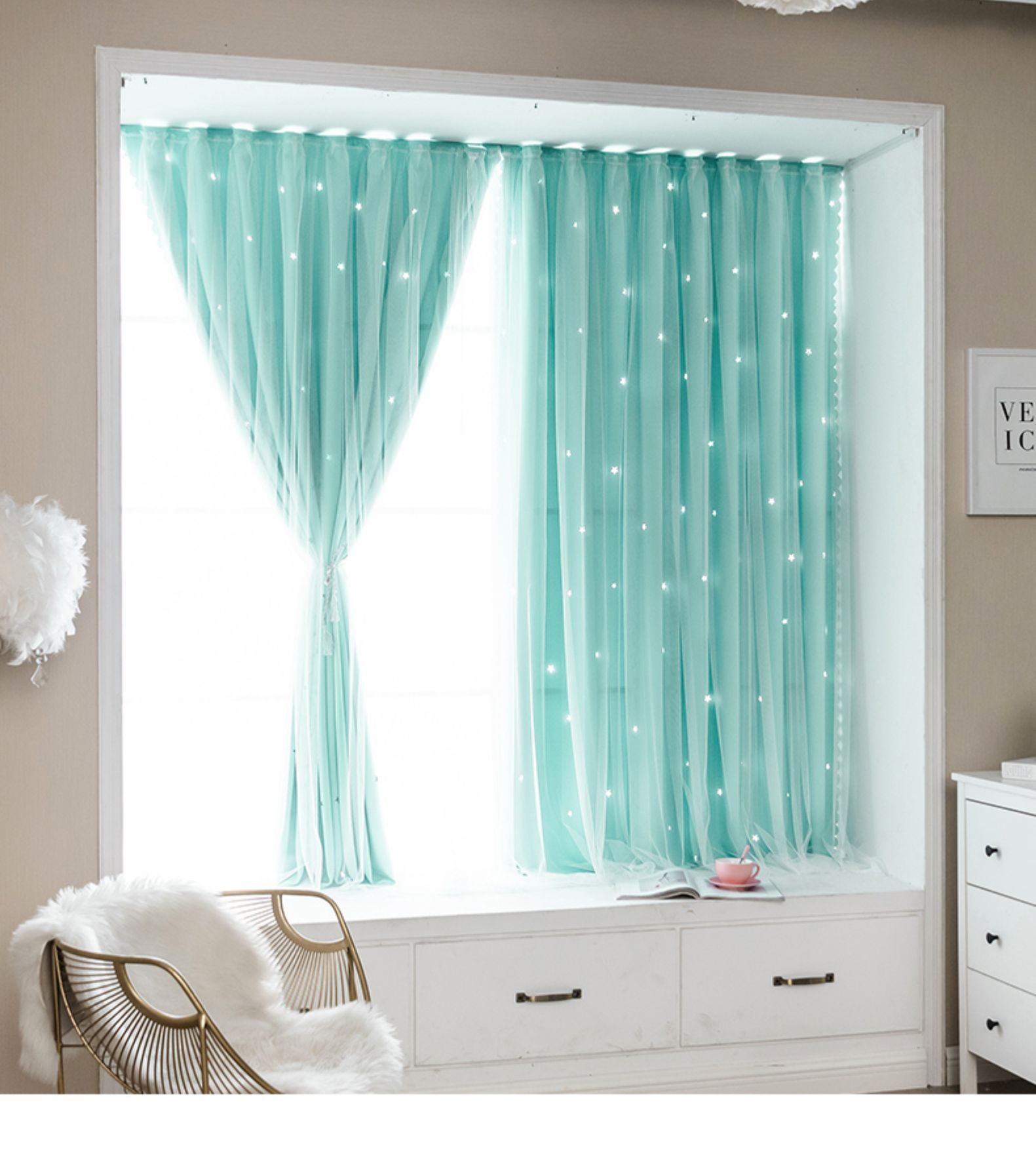 年新款小窗帘简易遮光布卧室少女免打孔安装魔术贴遮阳自粘式