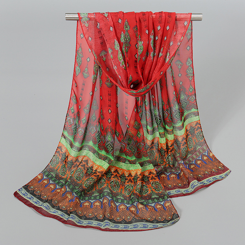 Indian Style New Chiffon Breathable Thin Small Silk Scarf Popular Women's Spring and Autumn Scarf Sunscreen Scarf Wholesale