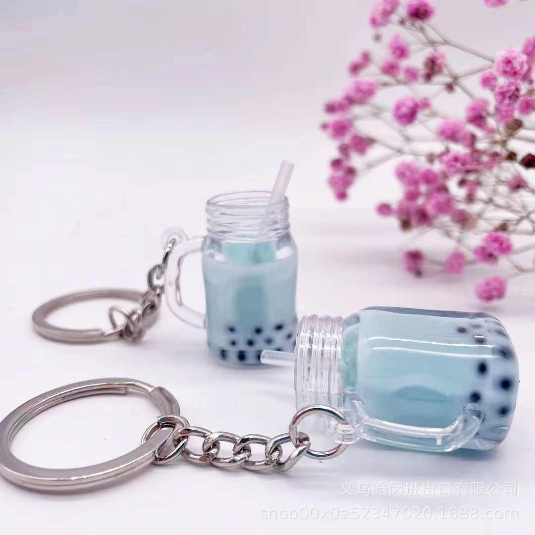 Creative Simulation Bubble Milk Tea Cup Keychain Bag Car Key Ring Pendant Milk Tea Shop Small Gift Hand Office