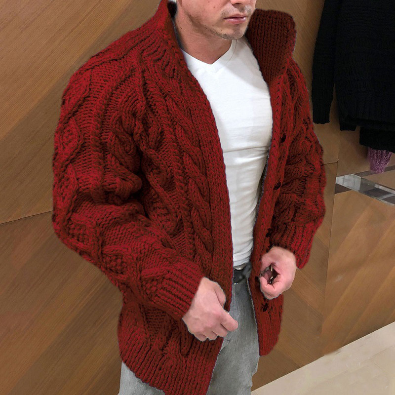 2023新款男士毛衣独立站开衫重装长袖立领绞花提花休闲男装-阿里巴巴
