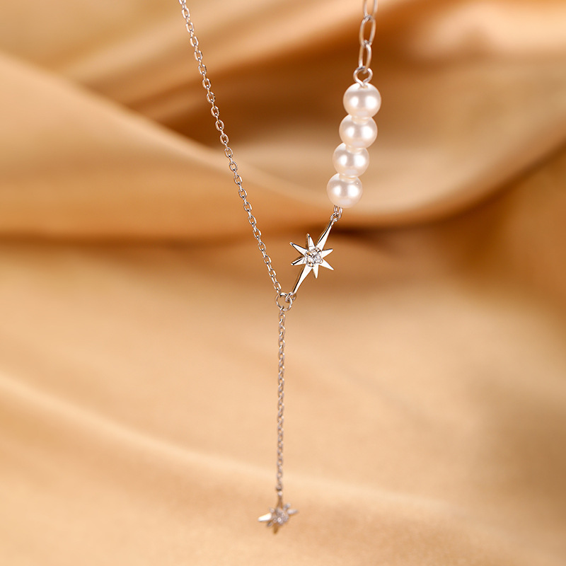 雍程s925纯银早春珍珠八芒星项链小众锁骨链超仙2021年新款气质女