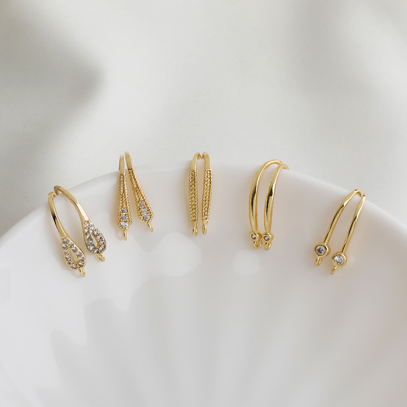 14k包金保色微镶锆石耳钩 手工耳环耳钉挂钩耳饰配件 diy耳坠材料