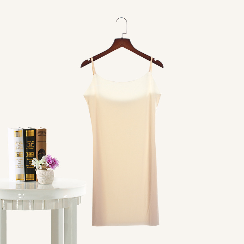 Summer Ice Silk Traceless Vest Women's Mid-Length Ultra-Thin Silky Thin Strap Beauty Back Sling Nightdress Base Ride Slip Dress