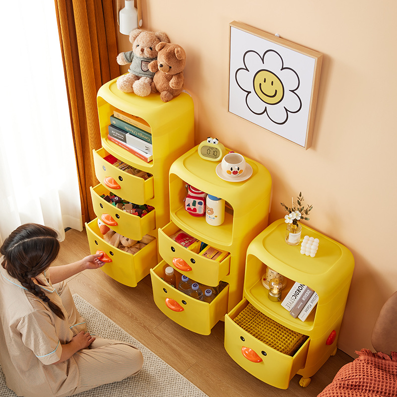 Trolley Rack Small Yellow Duck Snack Locker Movable Multi-Layer Children's Bedroom Bedside Toy Storage Rack