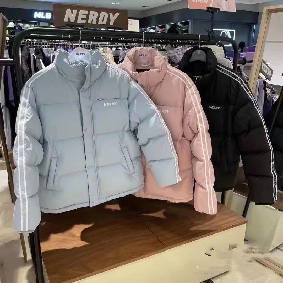 现货nerdy韩国冬季新款男女情侣款加厚保暖短款白鸭绒立领羽绒服