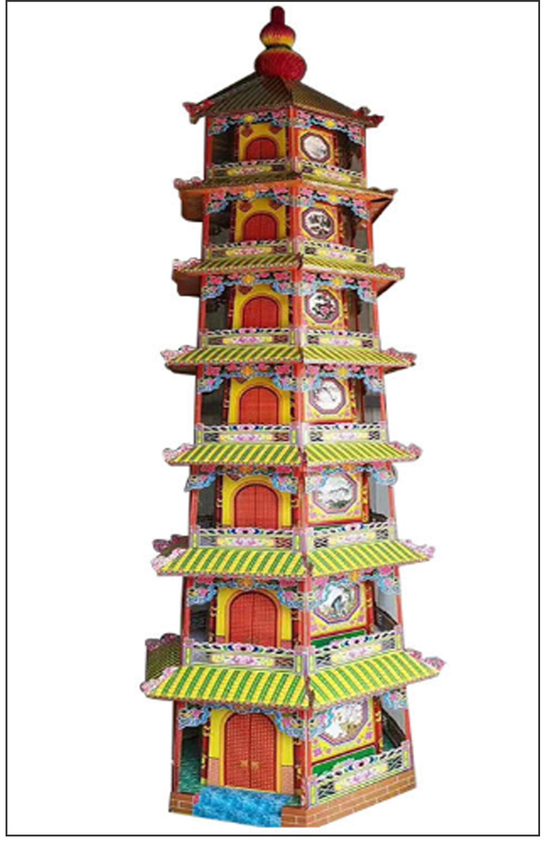 批发殡葬祭祀纸扎冥屋纸房子竹架灵屋折叠别墅纸活楼房七层大宝塔