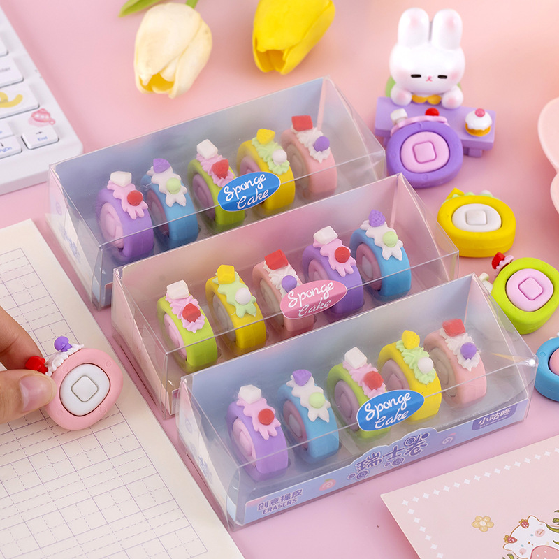 六一期末圣诞文具套装礼物礼品奖励卡通可爱瑞士卷甜点食物盒装橡