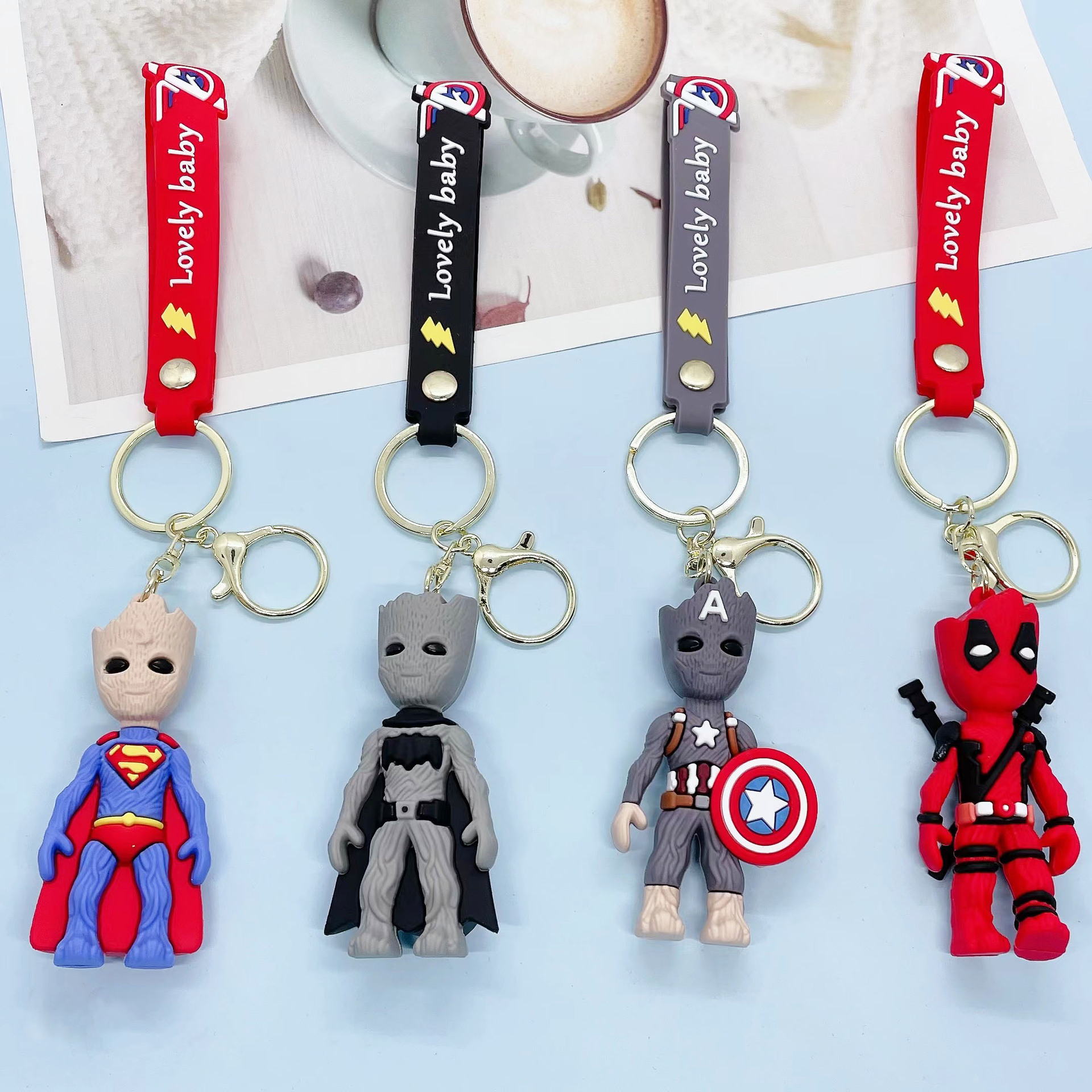 Creative Avengers Little Tree Man Keychain Cartoon Backpack Car Doll Key Pendants Small Jewelry Wholesale